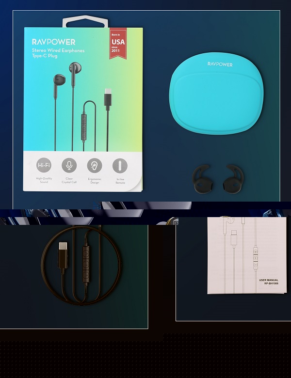 RAVPower Stereo Wired  Earphone With Type-C Connector RP-BH1006 - Black