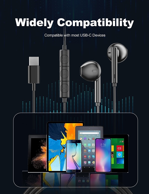 RAVPower Stereo Wired  Earphone With Type-C Connector RP-BH1006 - Black