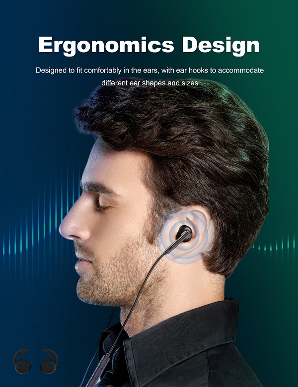 RAVPower Stereo Wired  Earphone With Type-C Connector RP-BH1006 - Black