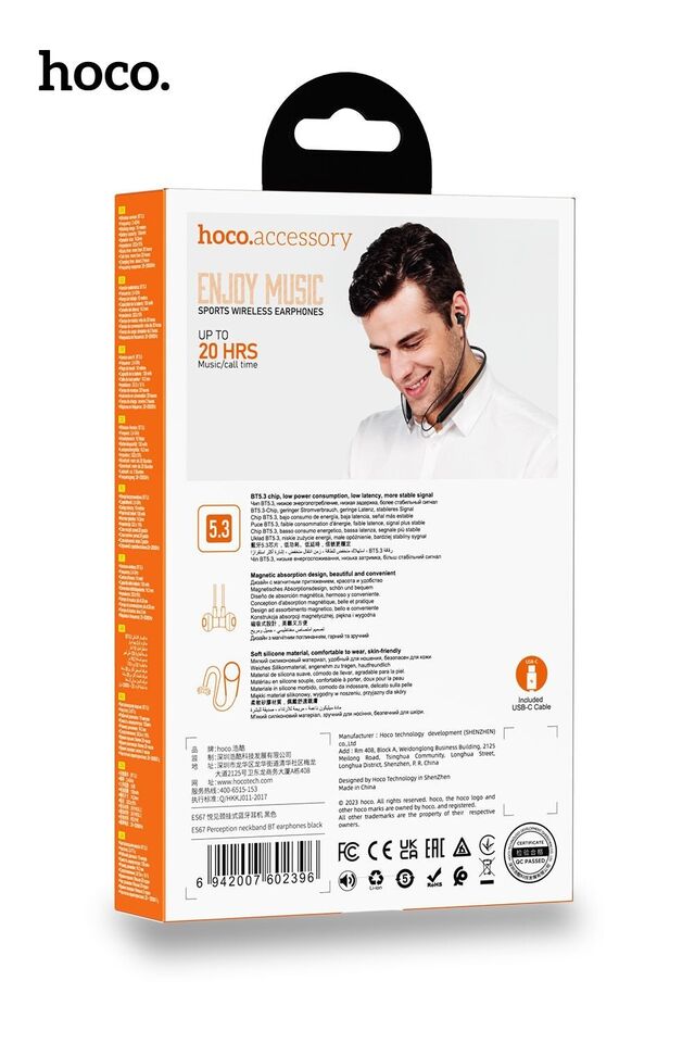 Hoco ES67 Perception 20Hr Neckband BT Headset Black