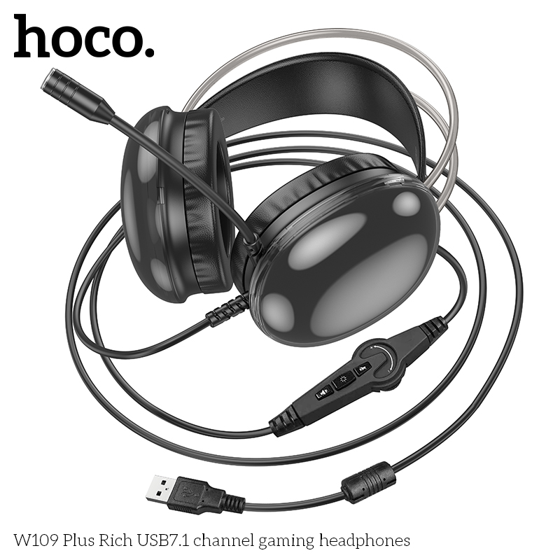 Hoco W109 Plus Rich USB7.1 Channel Gaming Headphone - Black