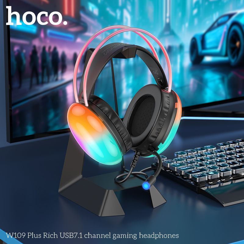 Hoco W109 Plus Rich USB7.1 Channel Gaming Headphone - Black