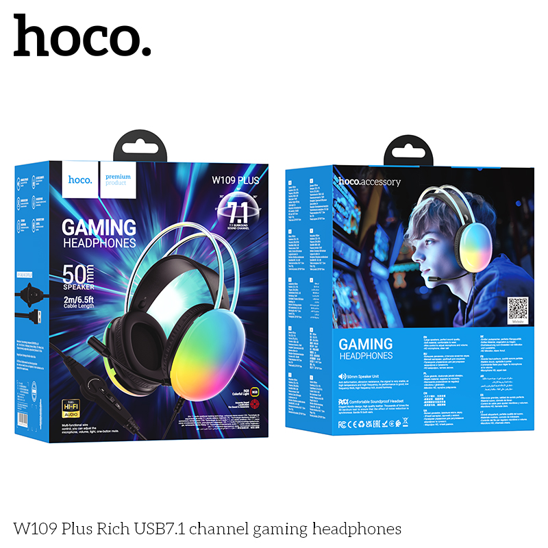 Hoco W109 Plus Rich USB7.1 Channel Gaming Headphone - Black