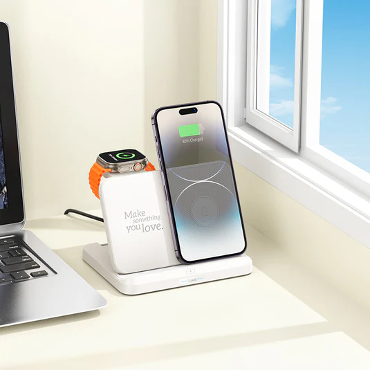 Hoco 3in1 Wireless Charging Foldable Desktop Stand CQ7 - White
