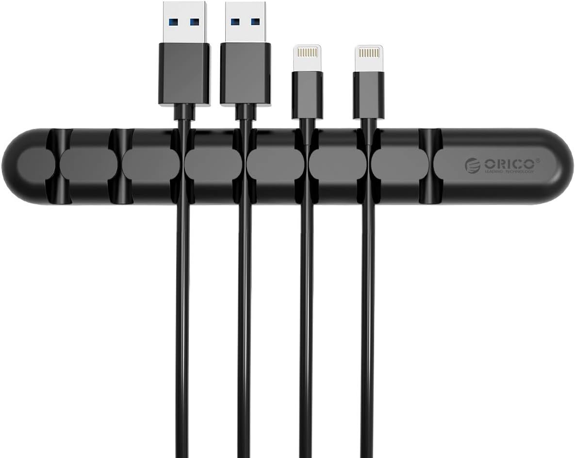 Orico CBS7-BK Silicone Cable Holder Cable Clip Cord Storage Cable Drop Holds 7 Cords Together Drop Anti Drop Back, Adhesive Black