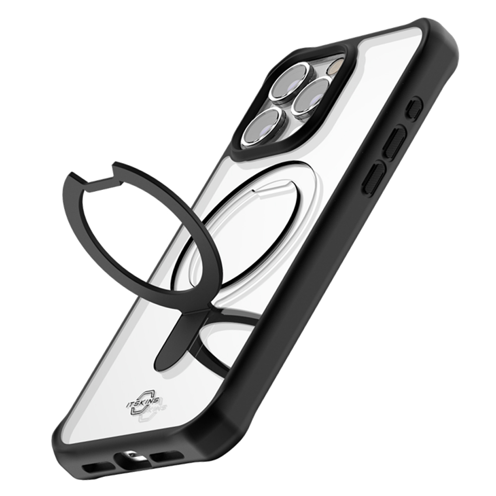 Itskins Hybrid Stand Case Compatible With Magsafe For iPhone 15 Pro - Black & Transparent