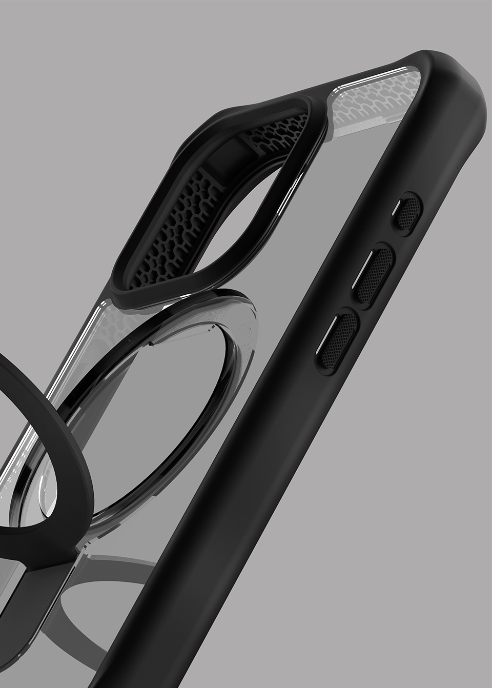 Itskins Hybrid Stand Case Compatible With Magsafe For iPhone 15 Pro - Black & Transparent