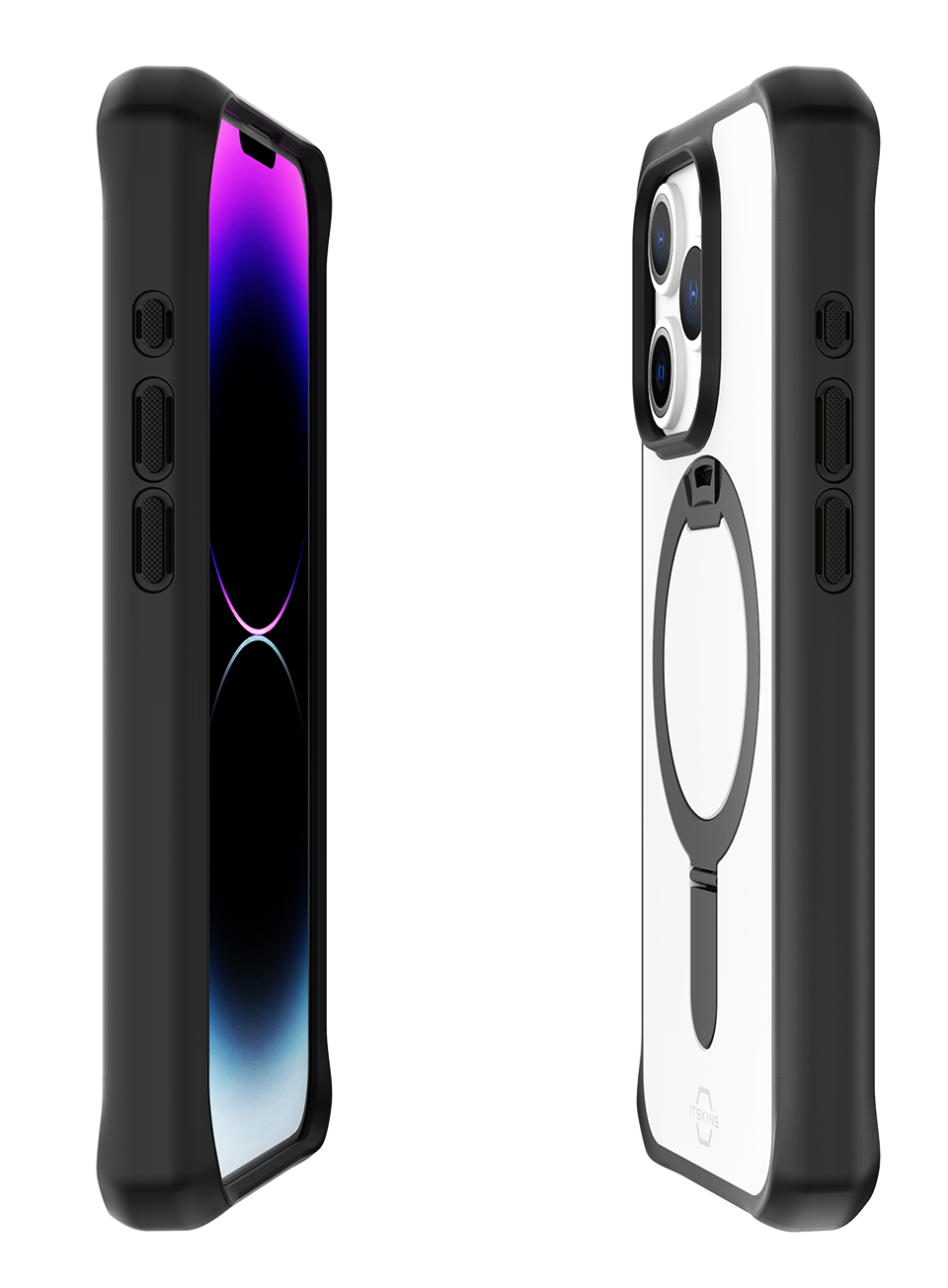 Itskins Hybrid Stand Case Compatible With Magsafe For iPhone 15 Pro - Black & Transparent