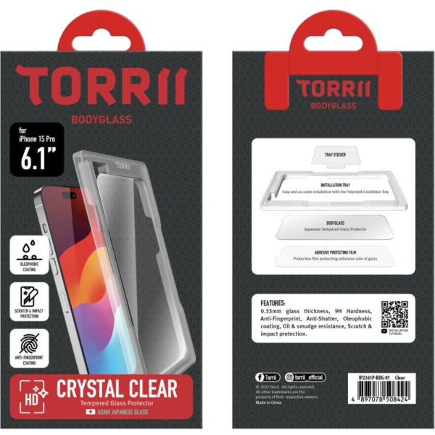 Torrii Bodyglass Screen Protector for iPhone 15 Pro (6.1”) – Clear