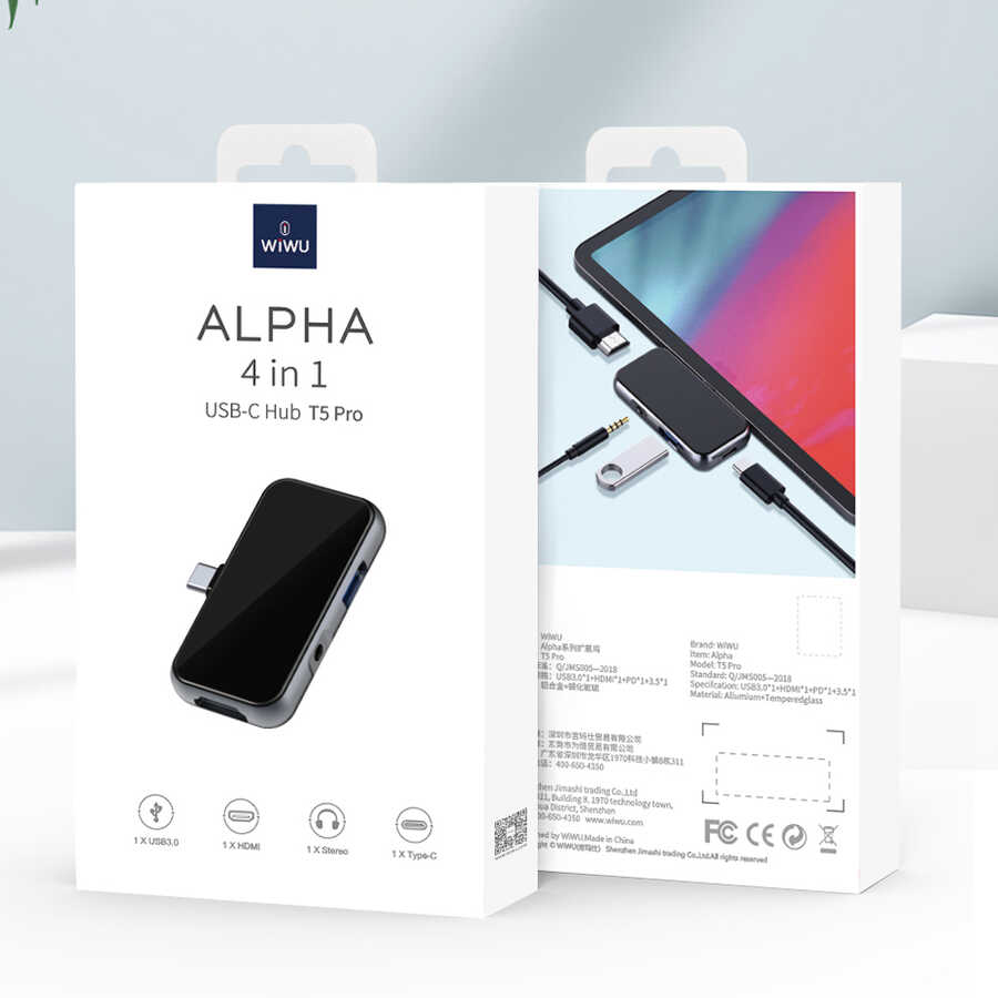 WiWu Alpha T5Pro Type-C Hub 4 In 1 - Black