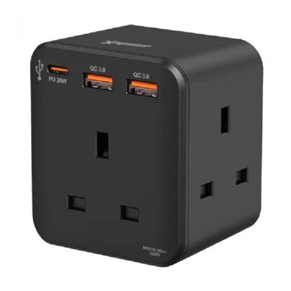 XPower WSS1 PD 20W 3-Outlet Cube Extension Socket - Black