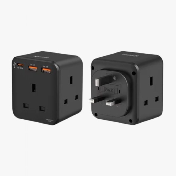 XPower WSS1 PD 20W 3-Outlet Cube Extension Socket - Black