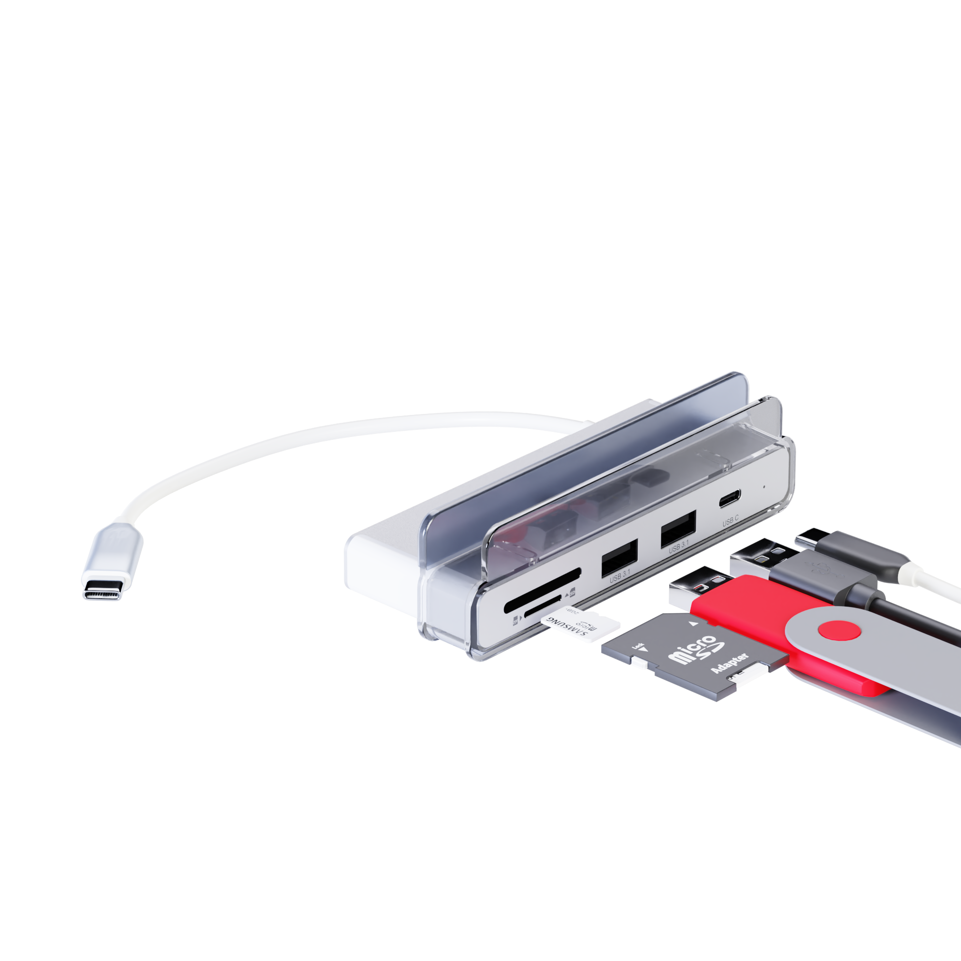XtremeMac Type-C 6-In-1 Hub With Hanging Stand For iMac - HDMI 4K, SD, MSD Cards
