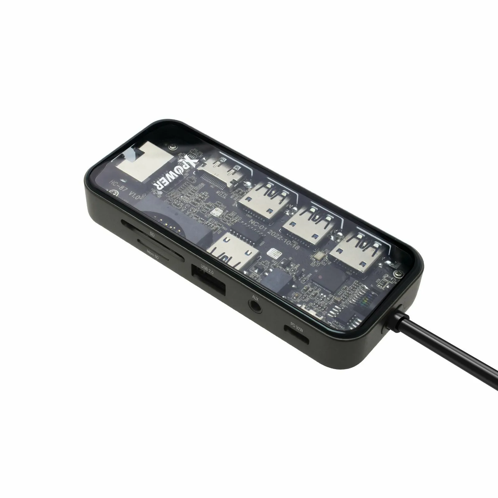XPower HI10 10 In 1 92W PD Type-C Hub - Transparent Grey