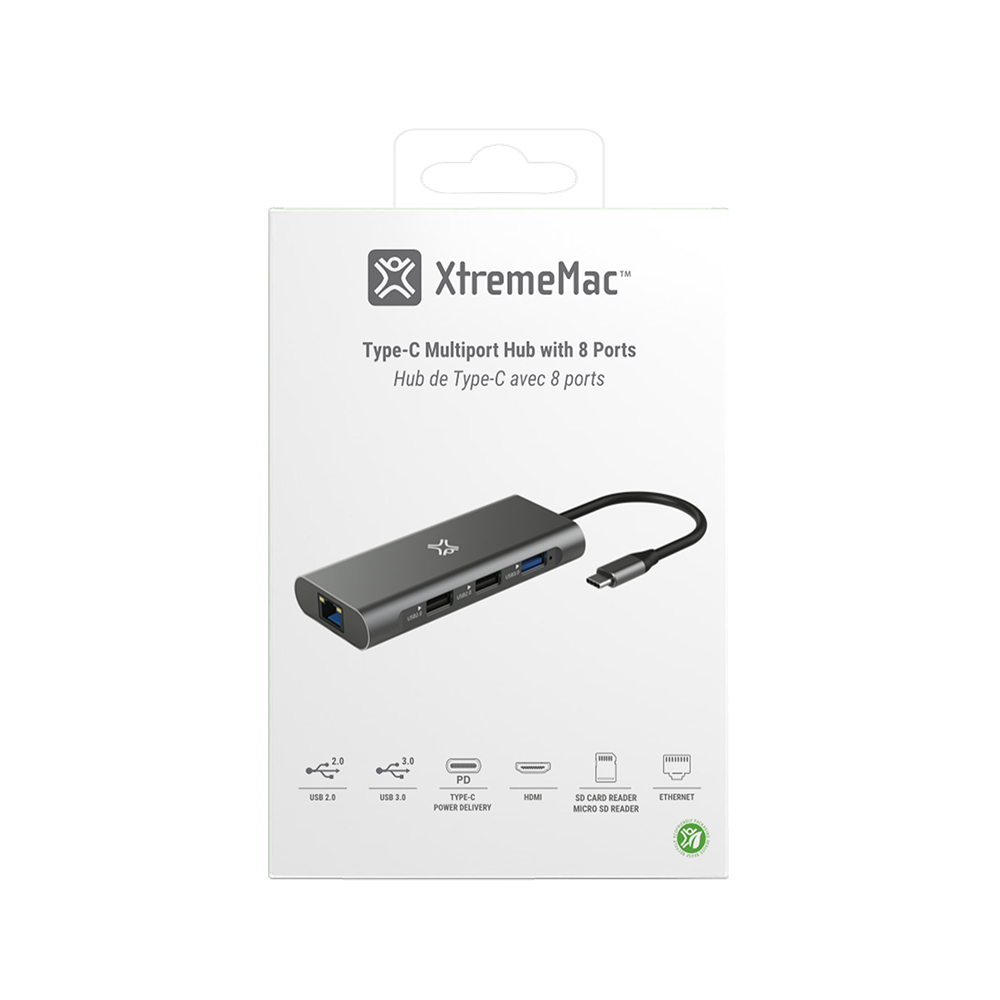 XtremeMac Type-C to USB-A Hub Adapter w/ 8 Ports - Space Grey