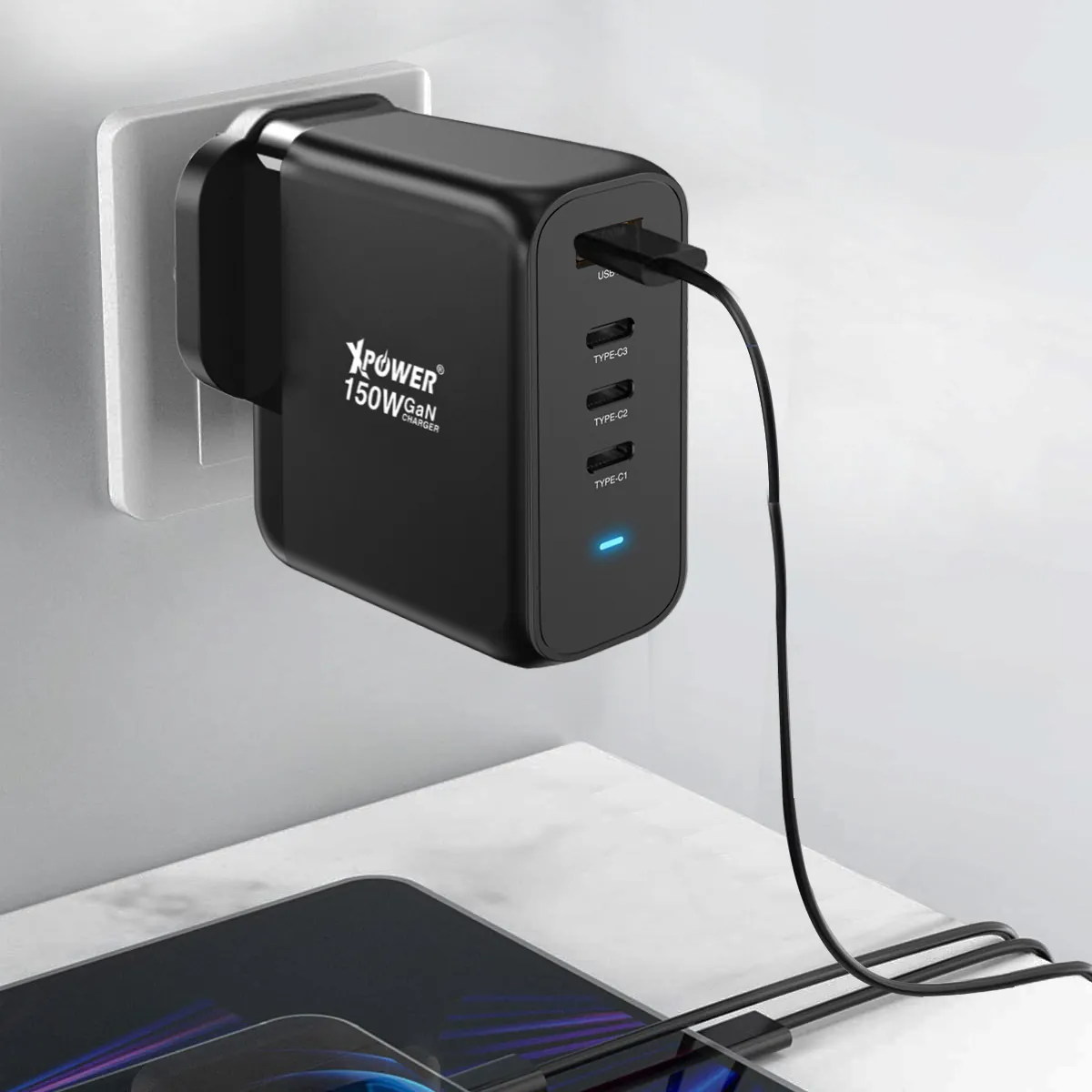 XPower GW150B 150W 4 Outout PD 3.0/Qc/Scp Gan Wall Charger - Black