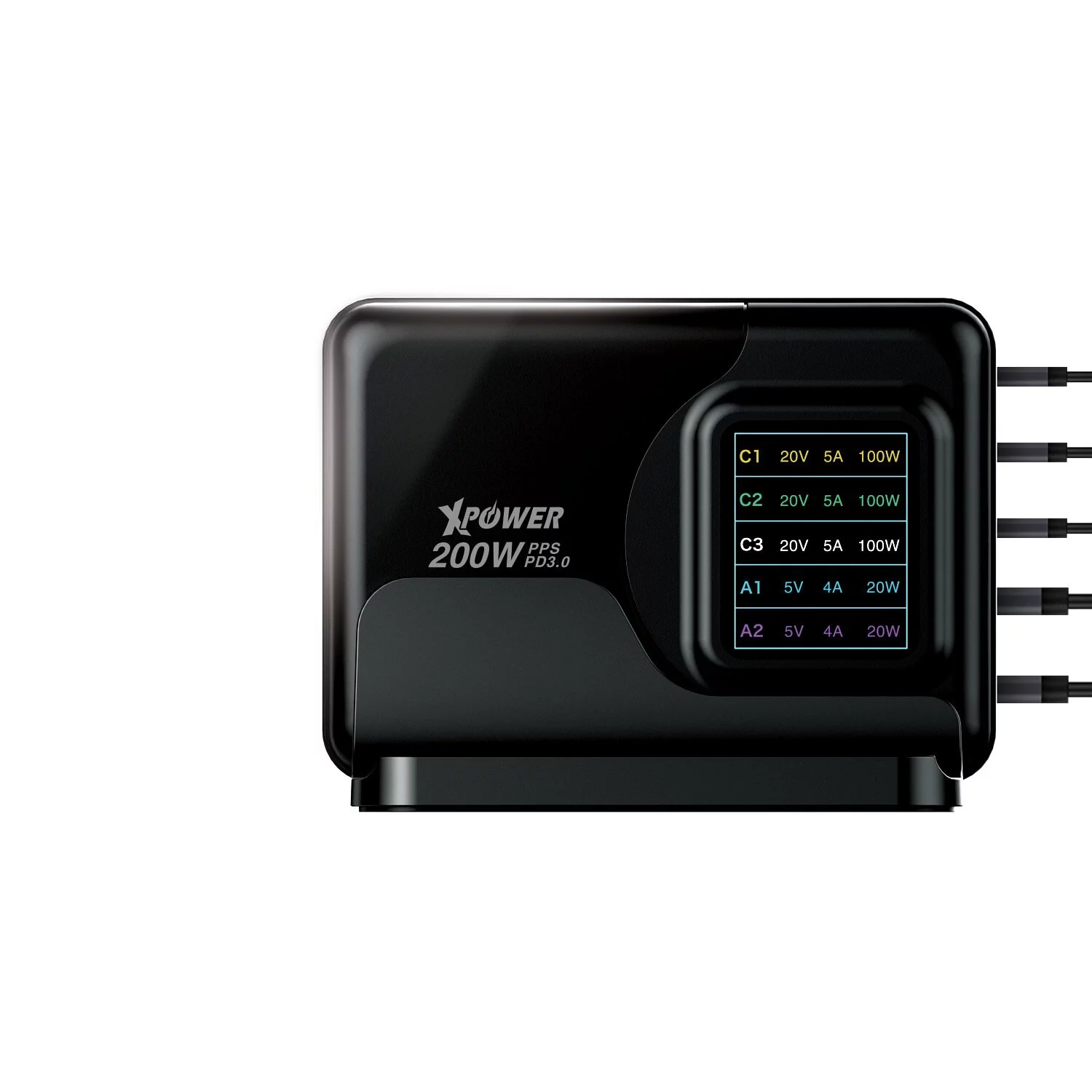 XPower GW200B 200W 4 Output PD 3.0/Qc/Scp Gan Wall Charger - Black