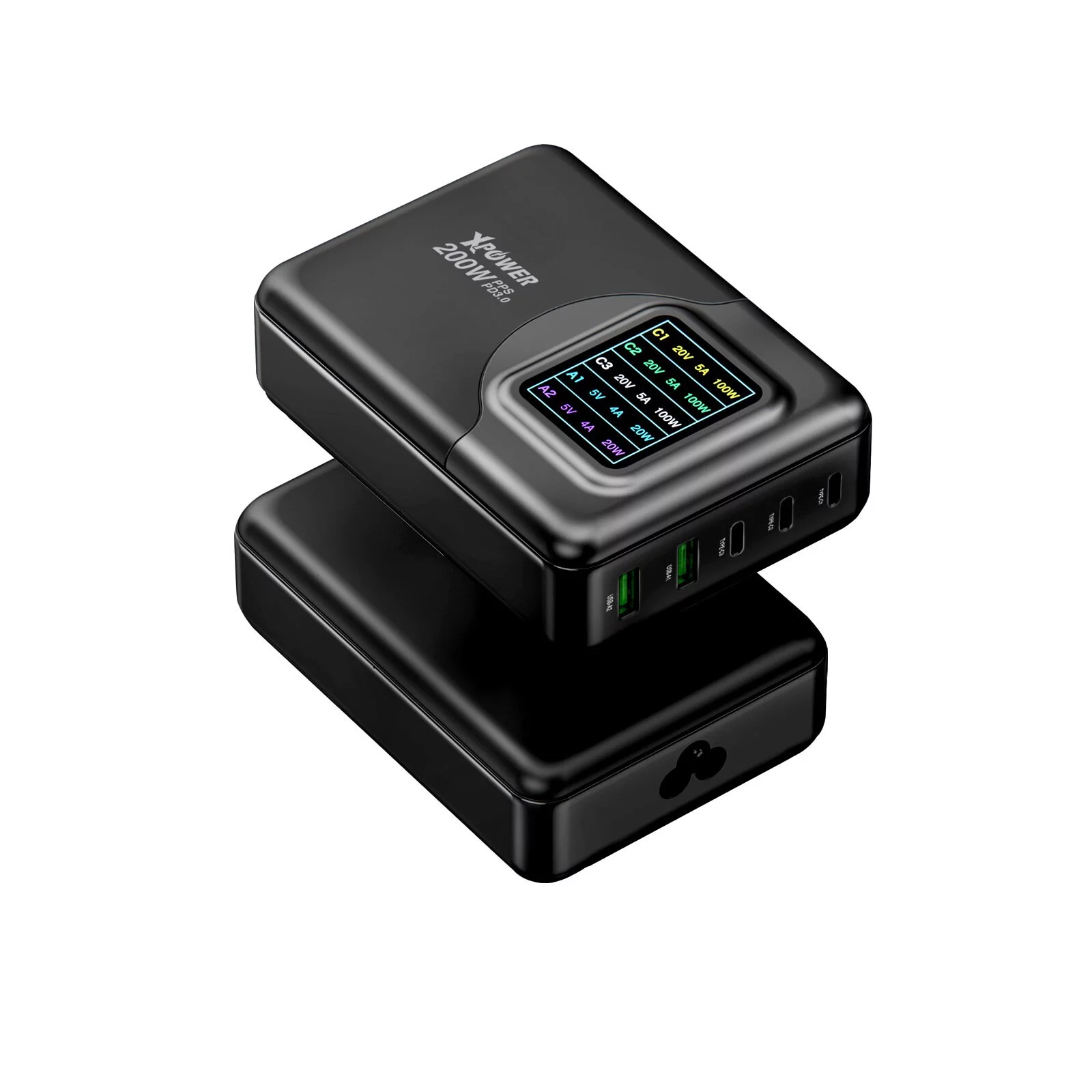 XPower GW200B 200W 4 Output PD 3.0/Qc/Scp Gan Wall Charger - Black