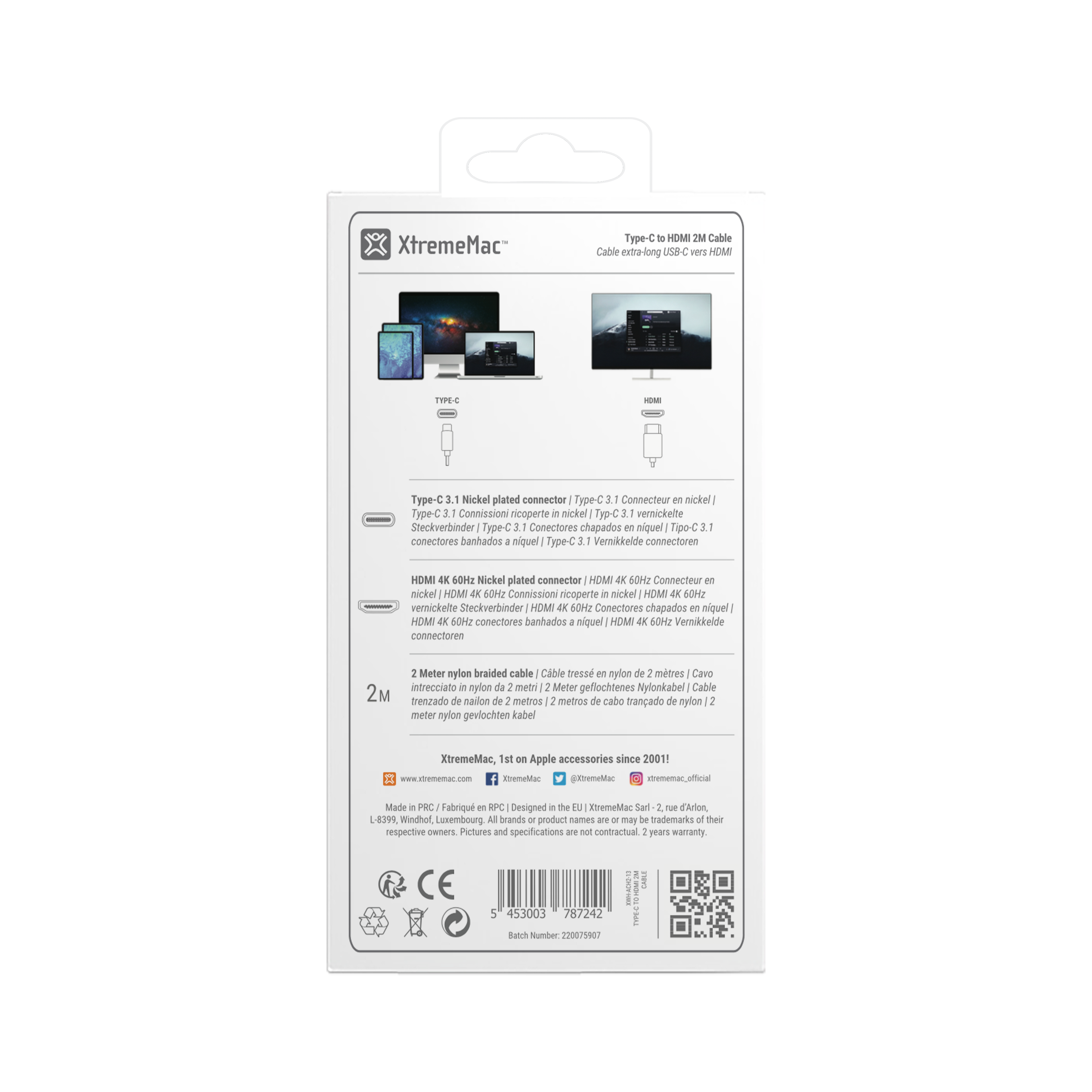 XtremeMac Type-C To HDMI Nylon Braided Cable - 2M