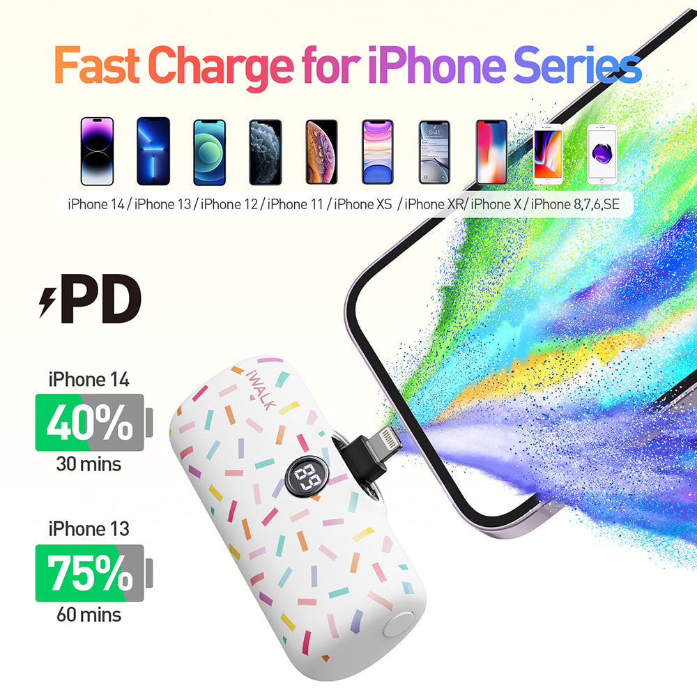 iWalk Linkme Pro Fast Charge 4800mAh Pocket Battery With Battery Display For iPhone - White