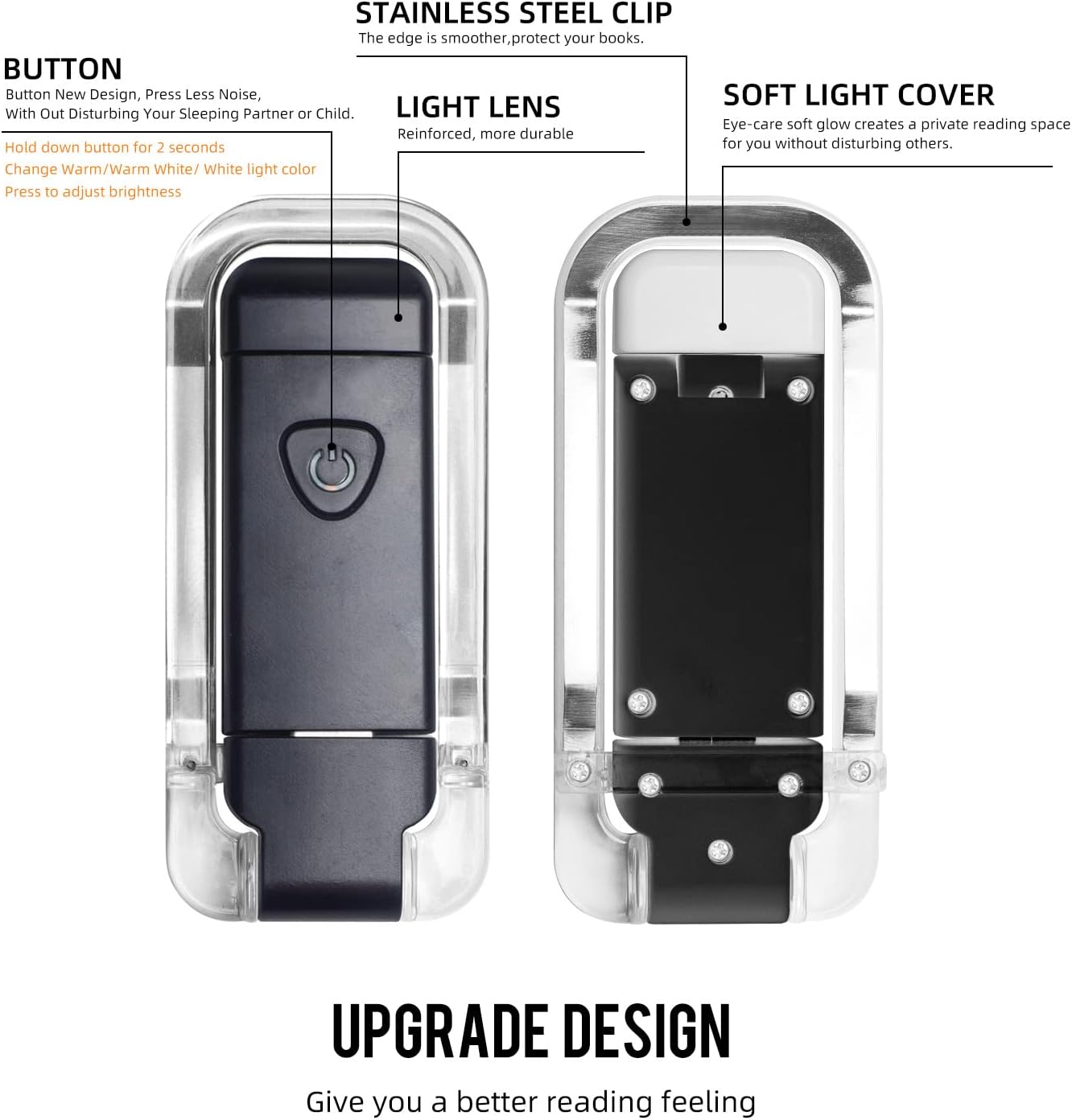 Litom Generic Rechargeable Book Light Reading Light, Portable USB Rechargeable LED Clip on Book Lights for Reading in Bed, 3 Brightness Adjustable Dimmable Bookmark Light for Eye-Protection, Reading Lamp (Black)