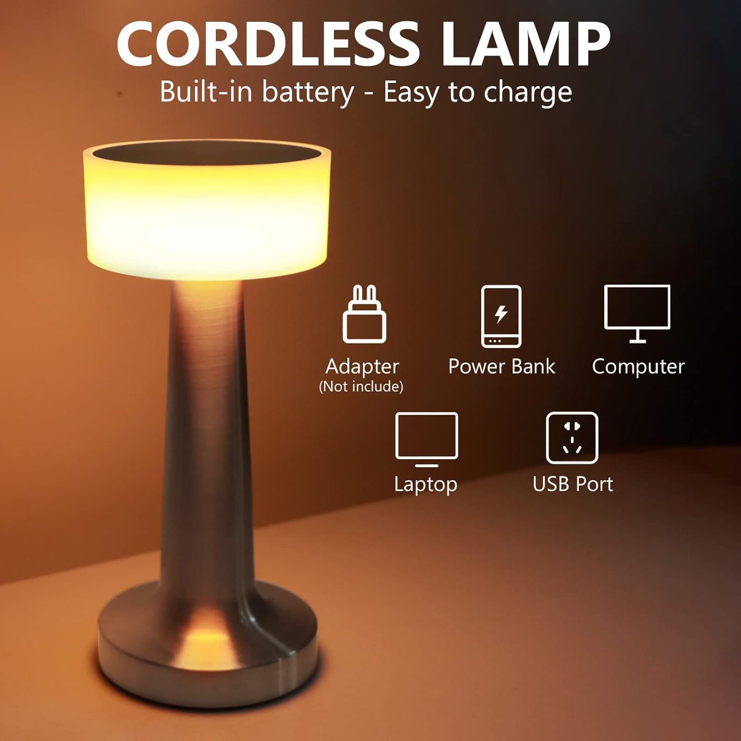 SkyKey Rechargeable Touch Table Lamp LED Bedside & Desk Light - Silver