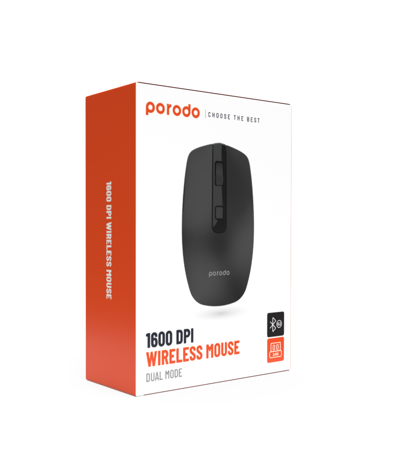 Porodo 1600 DPI Wireless Mouse Dual Mode - Black