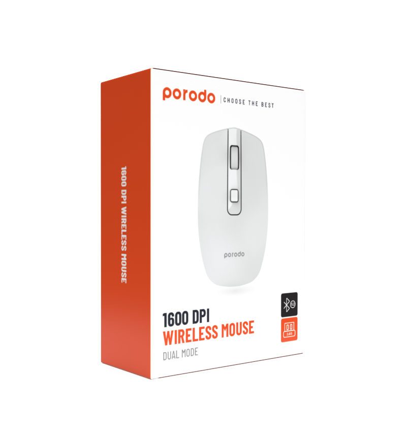 Porodo 1600 DPI Wireless Mouse Dual Mode - White