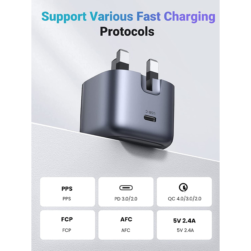 UGREEN 90878 Nexode 30W USB-C PD GaN Fast Charger UK -folding foot (Black) CD305