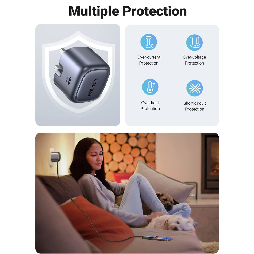 UGREEN 90878 Nexode 30W USB-C PD GaN Fast Charger UK -folding foot (Black) CD305