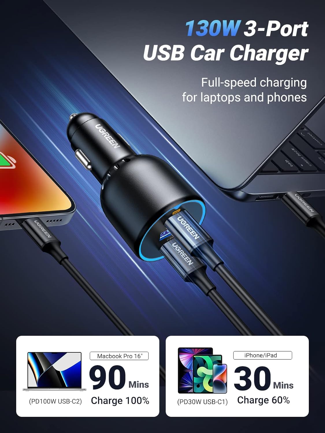 UGREEN 90413 130W Car Charger CD293