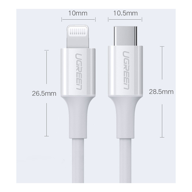 UGREEN 60749 USB-C to Lightning M/M Cable Rubber Shell 2m (White) US171