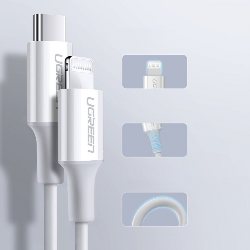 UGREEN 60749 USB-C to Lightning M/M Cable Rubber Shell 2m (White) US171