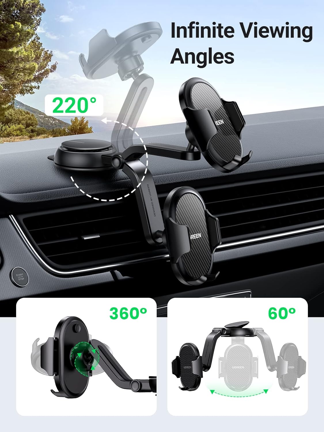 UGREEN 20473 Waterfall-Shaped Suction Cup Phone Mount LP405