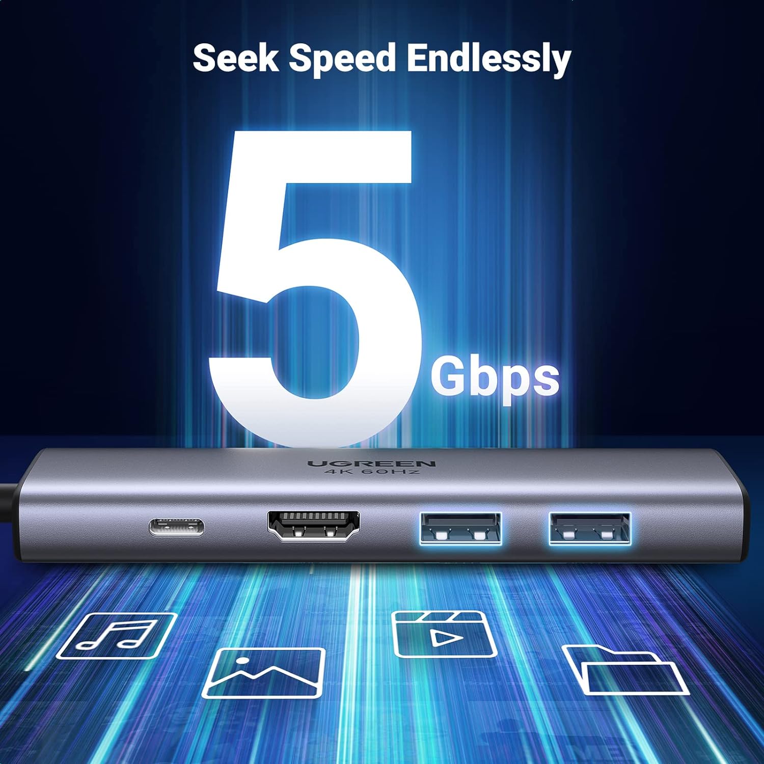 UGREEN 6in1 multifunctional USB Type C HUB - 2x USB 3.2 Gen 1 / HDMI 4K 60Hz / SD and TF card reader / USB Type C PD 100W (60384 CM511)