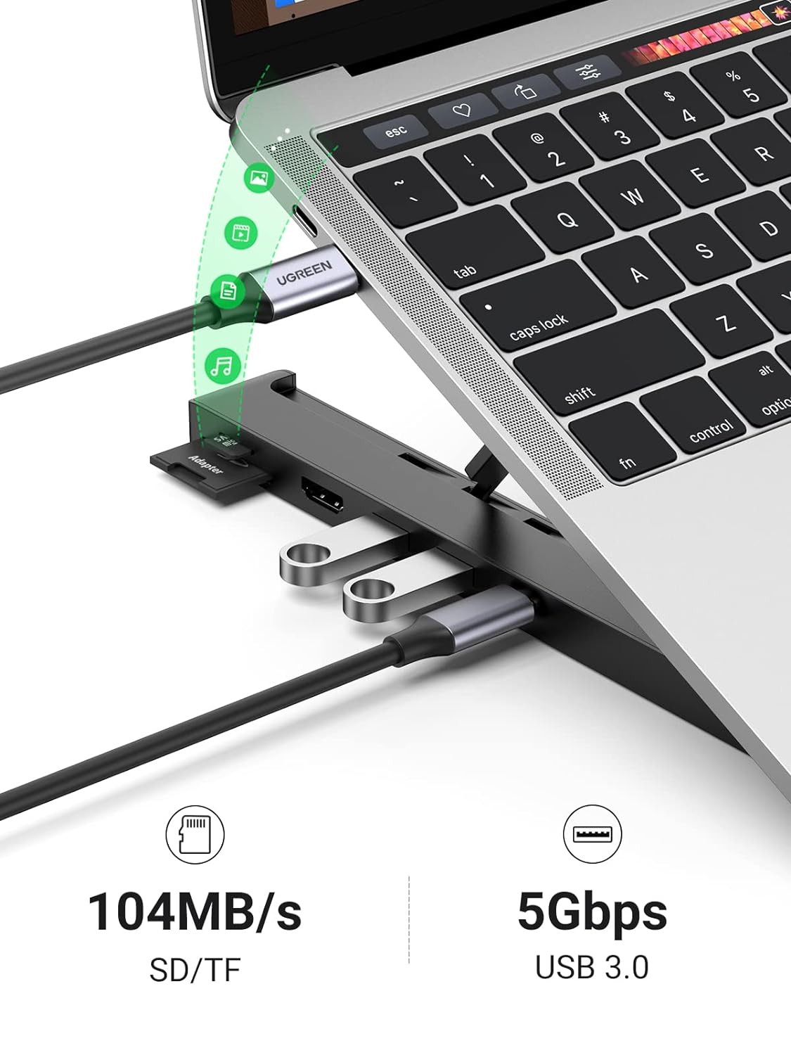 UGREEN 80551 USB-C to 2*USB3.0+HDMI+SD+TF Card Reader Docking Station CM359