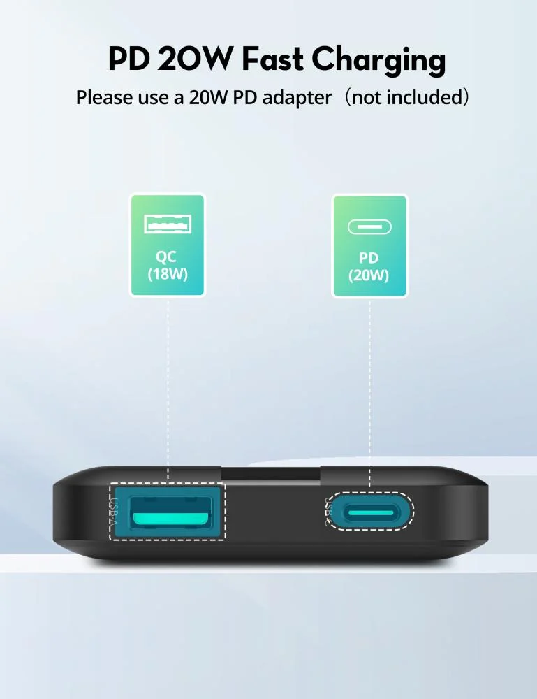 RAVPower Power Bank 10000mAh 20W Battery with Type-C port and USB-A Port - Black