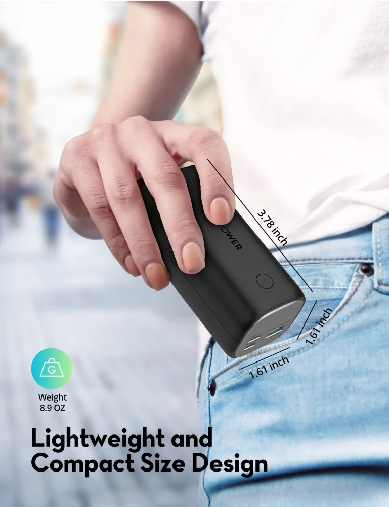 RAVPower 14000mAh 30W Battery With Two Type-C PD Ports and a USB Port - Black