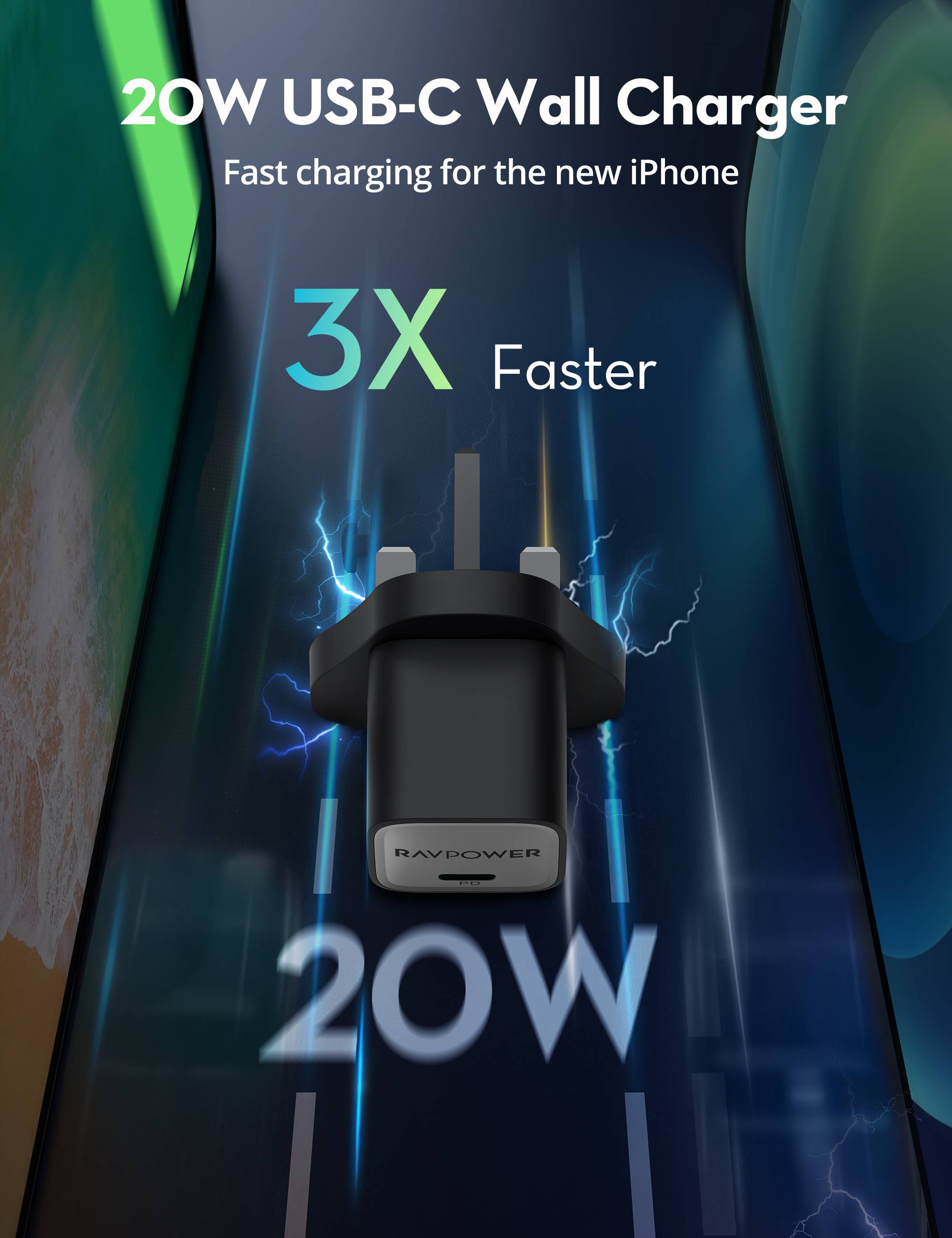 RAVPower PD Pioneer 20W GaN 5.0 -Port Wall Charger - Black