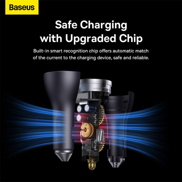 Baseus Golden Contactor Pro USB-A car charger + 2x USB-C 65W - Dark Gray