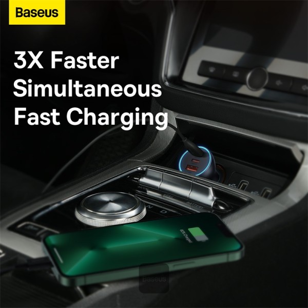 Baseus Golden Contactor Pro USB-A car charger + 2x USB-C 65W - Dark Gray