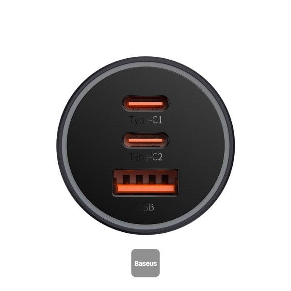 Baseus Golden Contactor Pro USB-A car charger + 2x USB-C 65W - Dark Gray