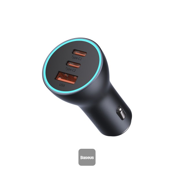 Baseus Golden Contactor Pro USB-A car charger + 2x USB-C 65W - Dark Gray