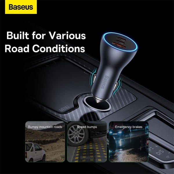 Baseus Golden Contactor Pro USB-A car charger + 2x USB-C 65W - Dark Gray