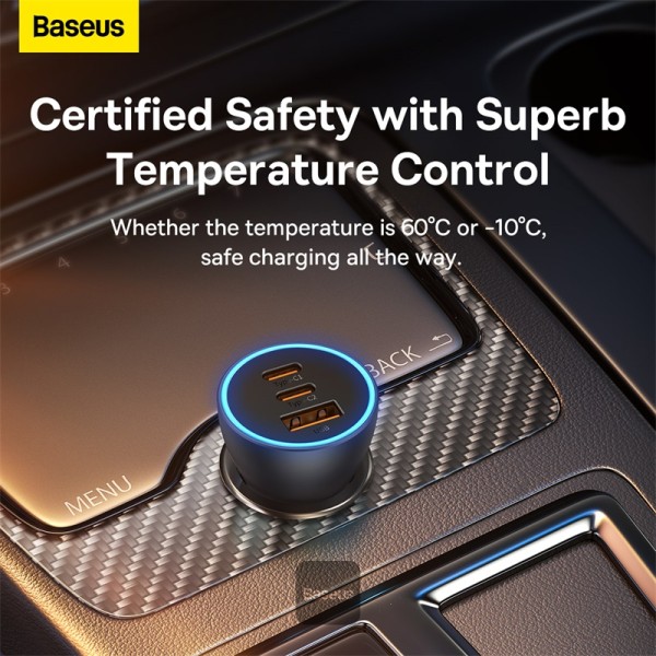 Baseus Golden Contactor Pro USB-A car charger + 2x USB-C 65W - Dark Gray