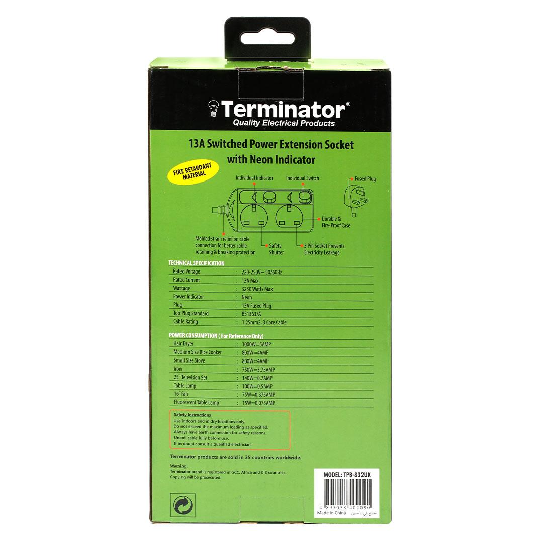 Terminator 2 Way Power Extension Socket 3m - TPB-832UK