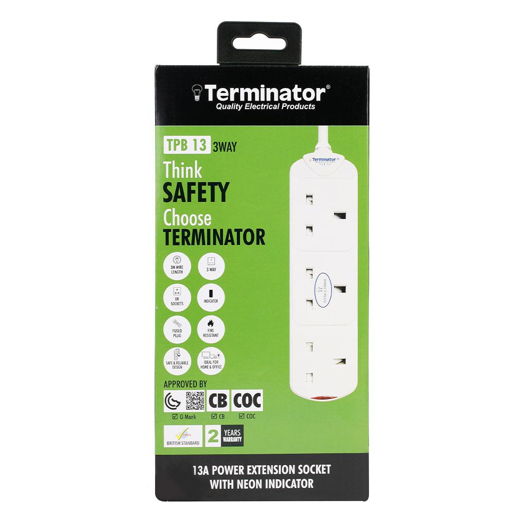 Terminator 3 Way Power Extension Socket 3m Cable 13A - TPB 13-3M