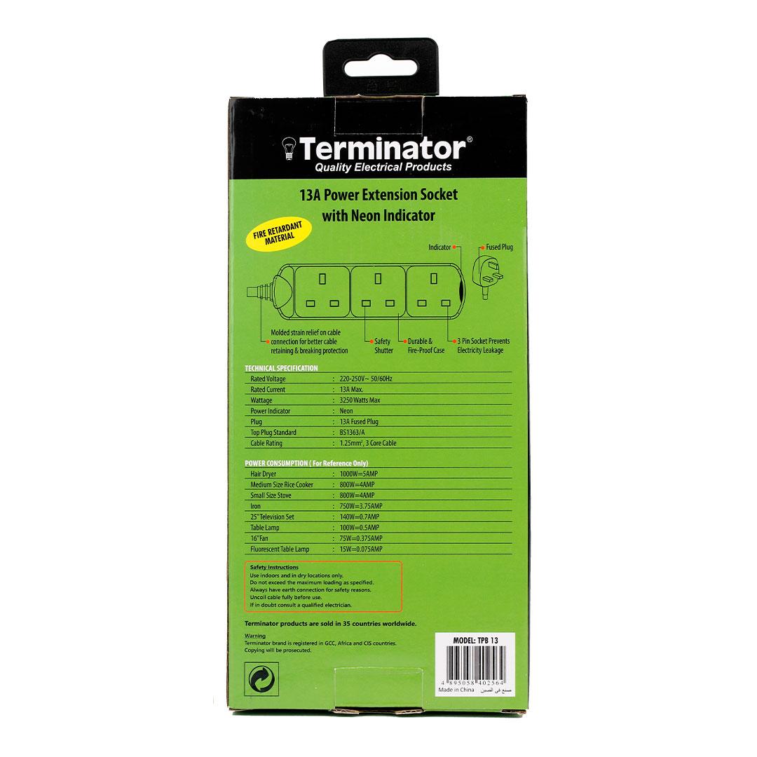 Terminator 3 Way Power Extension Socket 3m Cable 13A - TPB 13-3M