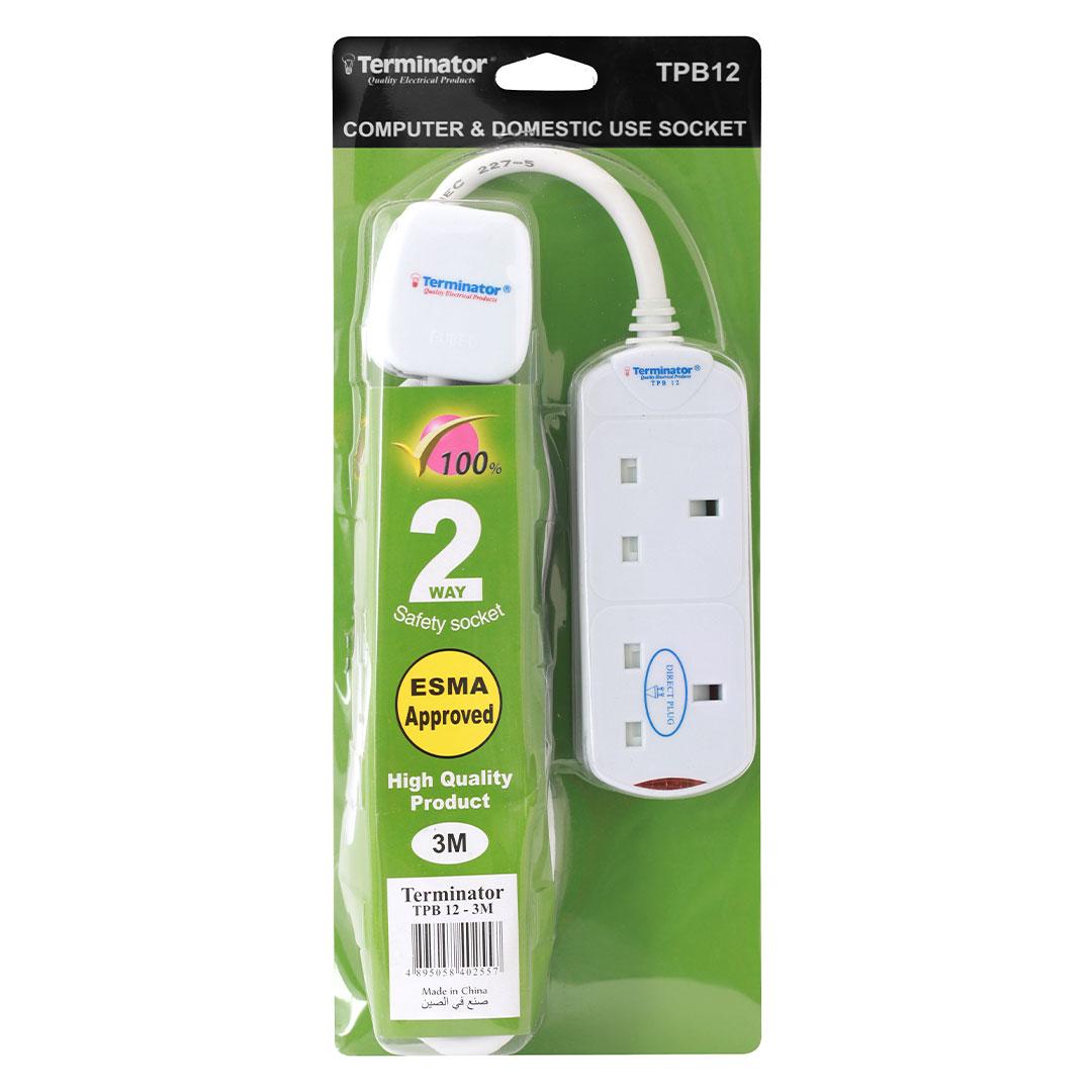 Terminator 2 Way Power Extension Socket 3m Cable 13A - TPB 12-3M