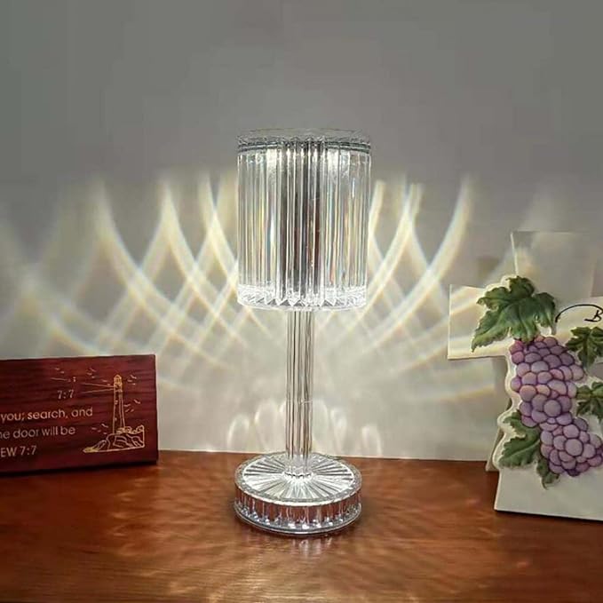 Touching Control Gatsby Crystal Lamps for Bedrooms, Cordless Table Lamp with USB Port 3-way Dimmable Nightstand Lamp for Home Decor